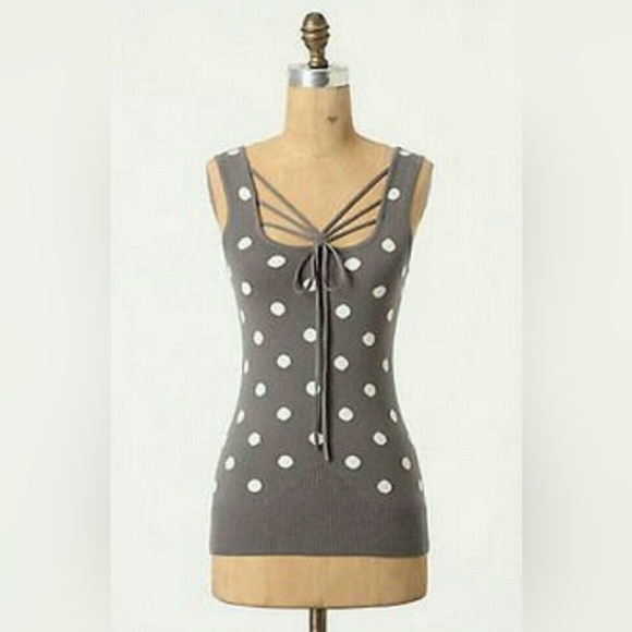 Anthropologie Tops - ANTHROPOLOGIE / BARASCHI Gray & White Polk Dot Strapy Knit Tank - Sz M